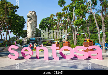Le Merlion, statue sur l'île de Sentosa, Singapour Banque D'Images
