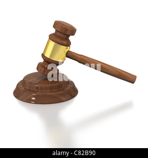 Judge's gavel en bois sur fond blanc Banque D'Images
