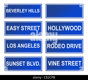 Jeu de rue de Los Angeles célèbre ou la signalisation routière ; isolées en fond blanc. Banque D'Images