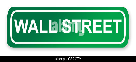 Wall Street road sign in green, New York City, l'Amérique. Banque D'Images