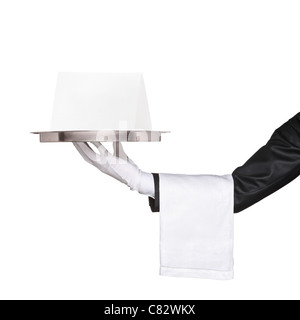 Waiter holding un plateau avec carte vierge pour votre texte et l'annonce Banque D'Images