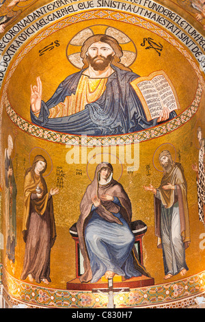 Jésus Christ mosaïque dans l'abside, Chapelle Palatine, le Palazzo dei Normanni, Palerme, Sicile, Italie Banque D'Images