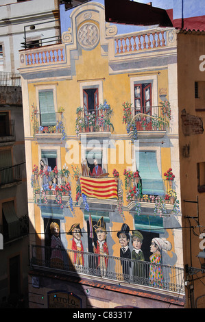 Photo murale sur l'immeuble, Plaça dels Sedassos, Vieille Ville, Tarragona, Costa Dorada, province de Tarragone, Catalogne, Espagne Banque D'Images