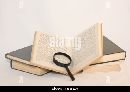 Loupe sur les livres. Banque D'Images