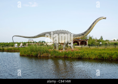 Le Diplodocus (double-poutres apparentes) dans le parc des dinosaures de Leba (parc à thème), Pologne Banque D'Images