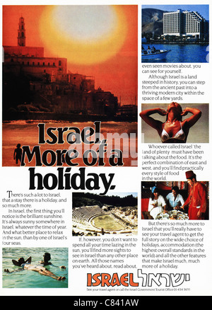 Publicité pleine page de publicité version 1984, les vacances en Israël Banque D'Images