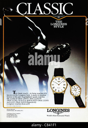 Publicité pleine page de publicité montres Longines vers 1984 Banque D'Images