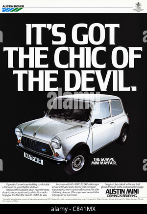 Publicité pleine page circa 1984 voiture MINI AUSTIN ROVER publicité Banque D'Images