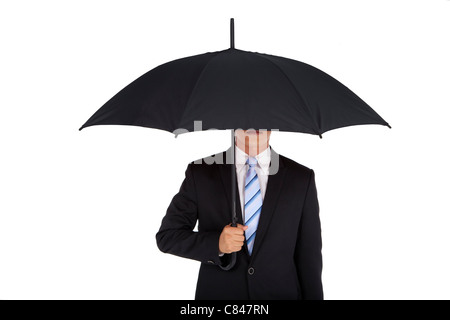 Businessman holding glasses isolé sur fond blanc Banque D'Images