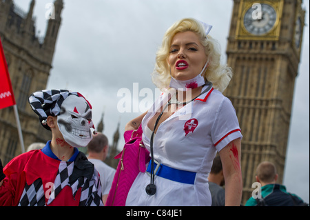 Suzie Kennedy, un professionnel Marilyn Monroe double. Une démo intitulée bloquer le pont/bloquer le projet de loi organisé par UK Uncut Banque D'Images