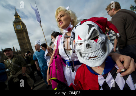 Suzie Kennedy, un professionnel Marilyn Monroe double. Une démo intitulée bloquer le pont/bloquer le projet de loi organisé par UK Uncut Banque D'Images