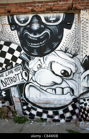 Graffiti sur Detroit Michigan USA bâtiment vacant Banque D'Images