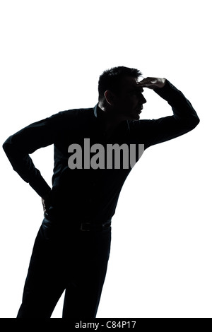 Portrait d'un homme à la geste avant d'ossature dans studio isolé sur fond blanc Banque D'Images