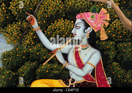 Le Seigneur Krishna représenté sur une peinture à l'huile sur toile Banque D'Images