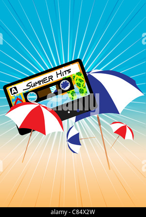 Summer Party Background - Rayons de soleil, ciel et parasols Banque D'Images
