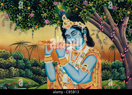 Le Seigneur Krishna représenté sur une peinture à l'huile sur toile Banque D'Images