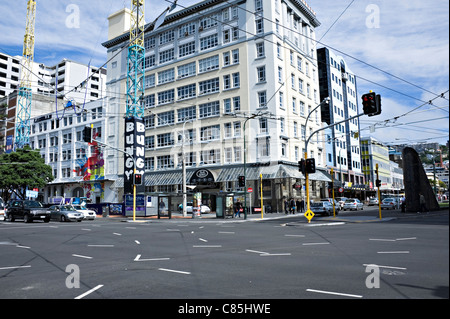 Dixon et le coin de Taranaki rues dans la zone commerçante animée de Wellington près du bord de la Nouvelle-Zélande Banque D'Images