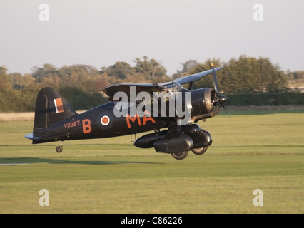 Westland Lysander d'atterrissage dans un soleil bas Banque D'Images