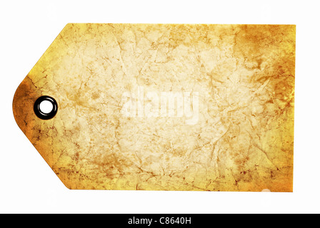 Antiqued gift tag beige blanc isolé sur fond blanc avec clipping path Banque D'Images