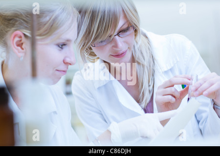 Deux femmes chercheurs dans un laboratoire de chimie Banque D'Images