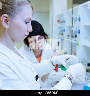 Deux femmes chercheurs dans un laboratoire de chimie Banque D'Images