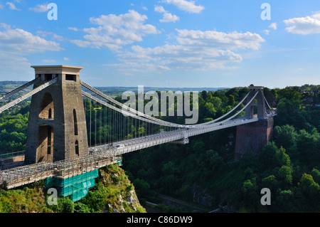 Pont suspendu de Clifton au-dessus de la gorge Avon en cours de réparation, Bristol, Angleterre. Banque D'Images