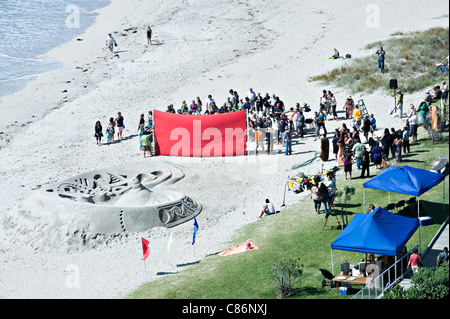 La belle plage de sable doré de Mount Maunganui et plages Omanu Bay of Plenty Île du Nord Nouvelle-Zélande NZ Banque D'Images