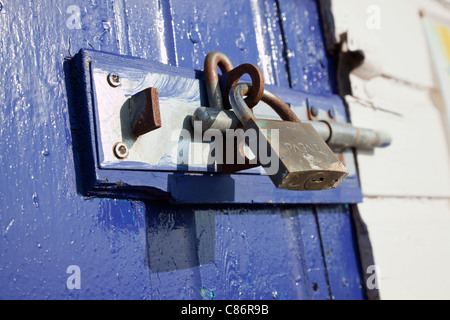 Angleterre Devon sur verrouillage de Goodrington Sands Beach Hut porte (détail) Banque D'Images