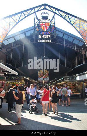 Entrée de Mercat de la Boqueria, La Rambla, district de Ciutat Vella, Barcelone, Province de Barcelone, Catalogne, Espagne Banque D'Images