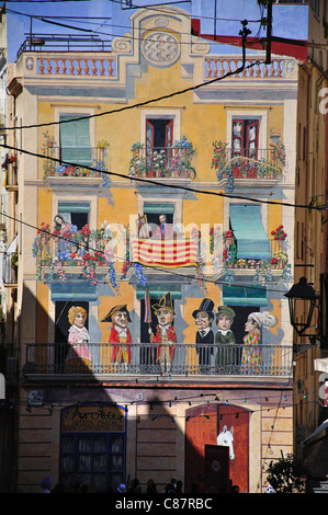 Photo murale sur l'immeuble, Plaça dels Sedassos, Vieille Ville, Tarragona, Costa Dorada, province de Tarragone, Catalogne, Espagne Banque D'Images