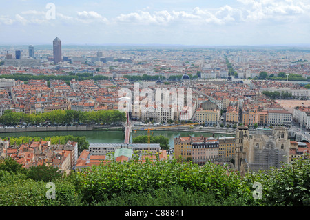 Panorama de la ville de Lyon, France - vue de la colline de Fourvière Banque D'Images