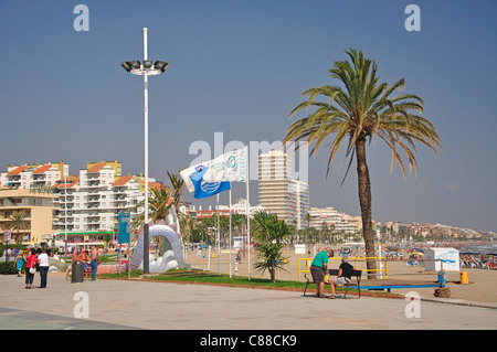 Promenade de la plage, Playa Norte de Peñíscola, Peníscola, Costa del Azahar, Province de Castellón, Communauté Valencienne, Espagne Banque D'Images