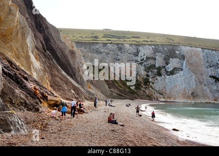 De l'Alun Bay, île de Wight. D'intérêt géologique et une attraction touristique, la baie est réputée pour ses falaises de sable coloré. Banque D'Images