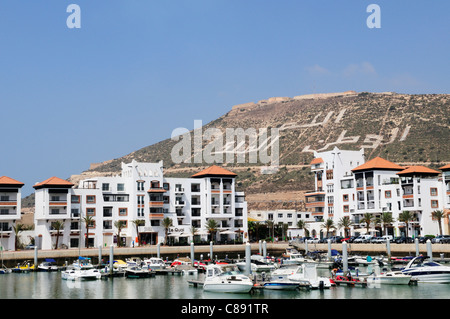 Marina Agadir La Kasbah avec en arrière-plan, Agadir, Maroc Banque D'Images