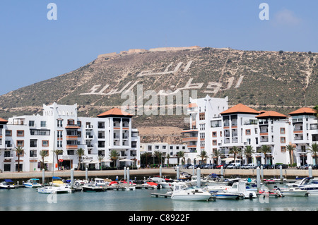 Marina Agadir La Kasbah avec en arrière-plan, Agadir, Maroc Banque D'Images