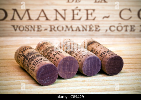 Still Life with wine corks de Romanée-Conti, Bourgogne. Banque D'Images