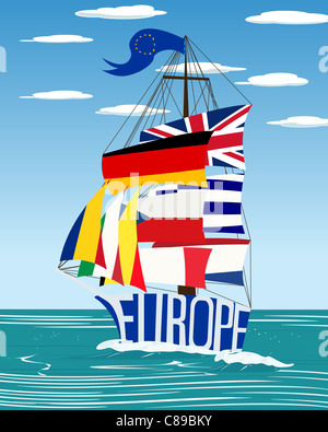 Drapeau de l'Union européenne Conception graphique de navire Banque D'Images