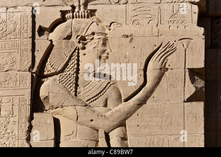 Soulagement de Isis Temple d'Isis à Philae, Île Aglika, Assouan Haute Egypte Banque D'Images