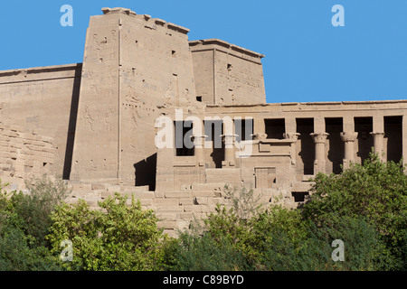 Pylônes au Temple d'Isis à Philae, Île Aglika, Assouan Haute Egypte Banque D'Images