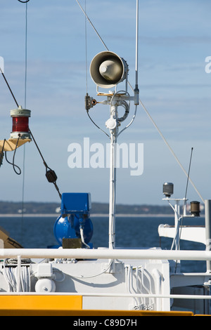 Pont supérieur avec porte sur l'île de Usedom ferry ; en arrière-plan, Allemagne Banque D'Images