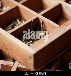 Vis dans la boîte à outils - selective focus Banque D'Images