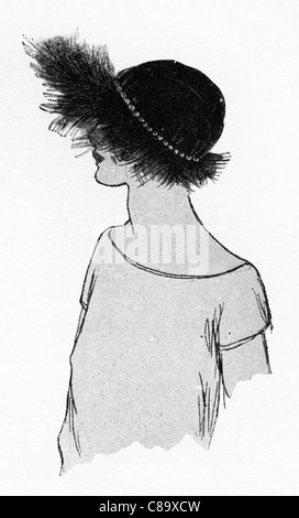 L'illustration de mode vers 1922. Chapeau de velours noir panne avec bords plumeux de croix noire. Banque D'Images