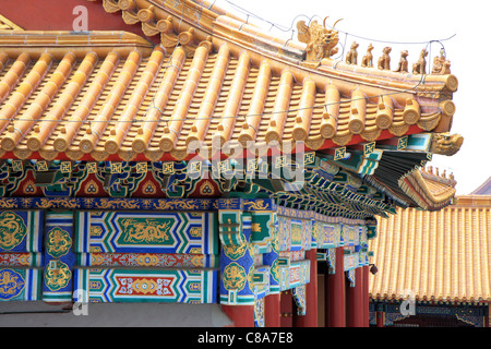 La cité interdite à Beijing, Chine, détail d'angle de toiture Banque D'Images