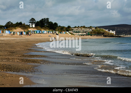 La plage et des cabines de plage à Abersoch Péninsule Lleyn Gwynedd au Pays de Galles Banque D'Images