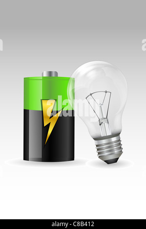 Illustration de l'ampoule électronique avec batterie sur fond blanc Banque D'Images