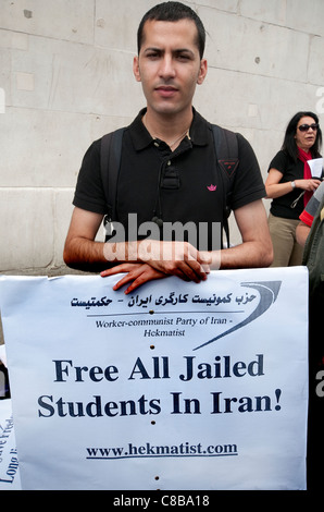 Protestation iranienne à Londres au sujet de la torture et l'emprisonnement de citoyens en Iran Banque D'Images