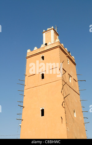 Minaret de la Grande Mosquée, Tiznit, Région de Souss-Massa-Draa, Maroc Banque D'Images