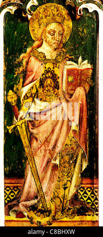 Filby, Norfolk, jubé, Sainte Catherine d'Alexandrie, épée, livre, roue femme saint saints English écrans médiévale Banque D'Images