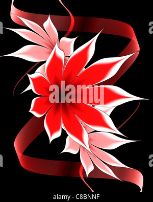 Résumé rouge et le ruban de fleurs sur fond noir Banque D'Images