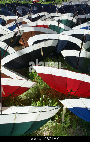 Parapluies portant sur le soleil et le séchage après deuxième inondation sur le Sud de la Pologne en 2010. Banque D'Images